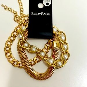 Body Rage 3 Piece Gold & Pearl Bracelet Set OSFM